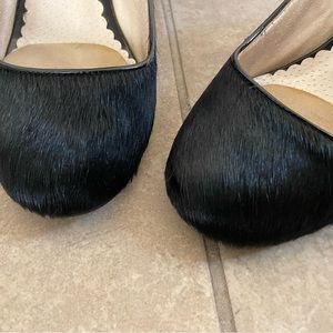 Horse hair round toes women silver heels black size 36.